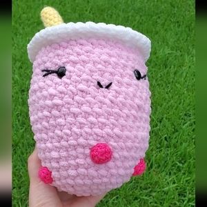 Pink popping boba handmade crocheted plushie